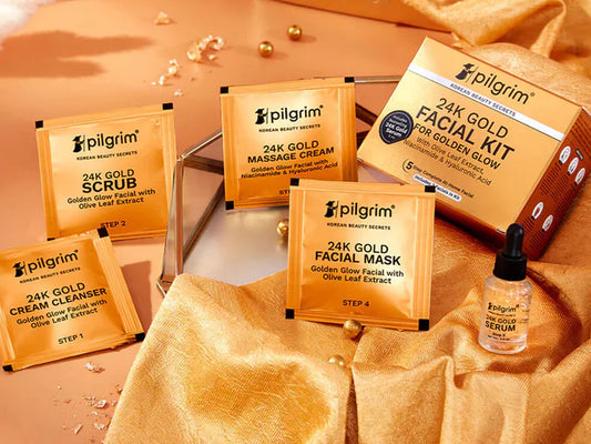 Pilgrim 24K Gold Facial Kit For Golden Glow ( 1 KIT )