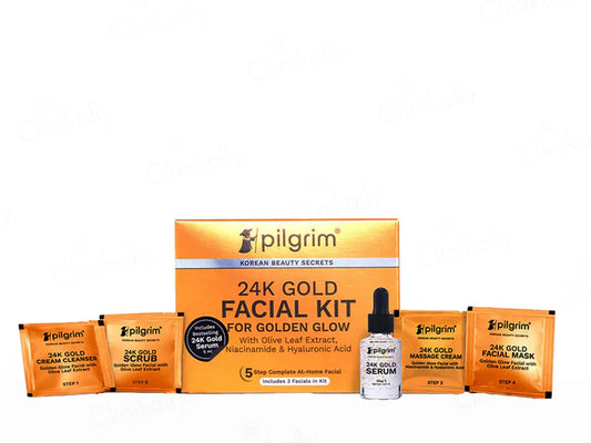 Pilgrim 24K Gold Facial Kit For Golden Glow ( 1 KIT )