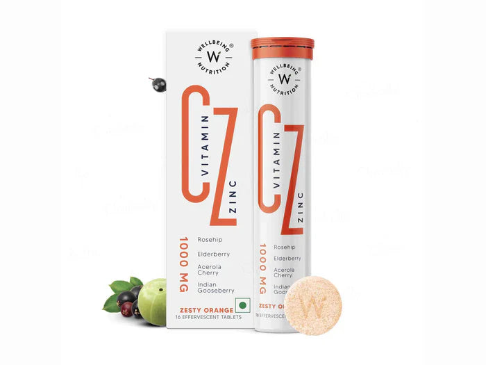 Wellbeing Nutrition Vitamin C + Zinc Tablet - Zesty Orange Flavour(16 Tablets)