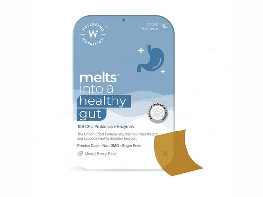 Wellbeing Nutrition Melts Into Healthy Gut Oral Strip - Mixed Berry Blast Flavour(30 Oral Strips)