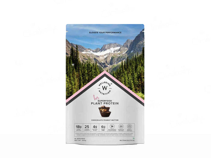 Wellbeing Nutrition Her Superfood Plant Protein Powder For Women - Chocolate Peanut Butter Flavour(500 gm)