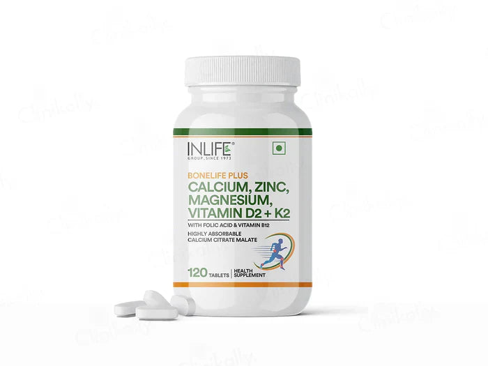 Inlife Bonelife Plus Calcium, Zinc, Magnesium, Vitamin D2 + K2 Tablet(120 Tablets)