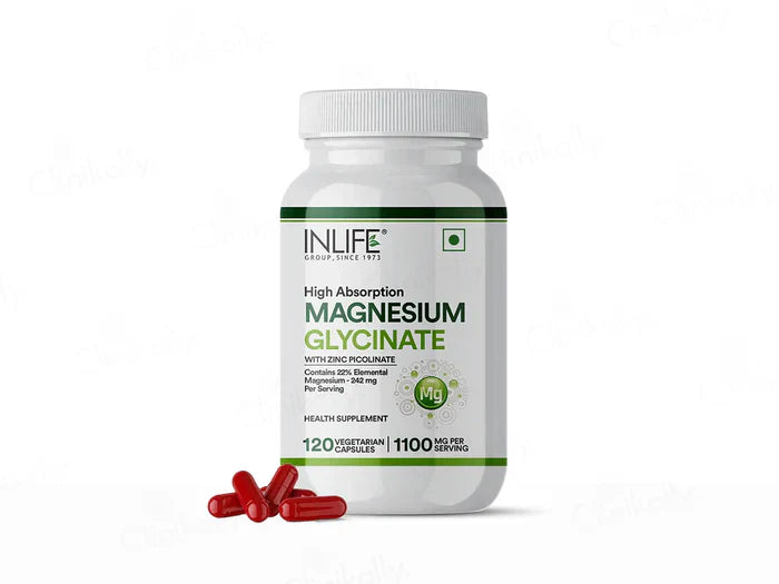 Inlife High Absorption Magnesium Glycinate 1100mg Vegetarian Capsule(120 Capsules)