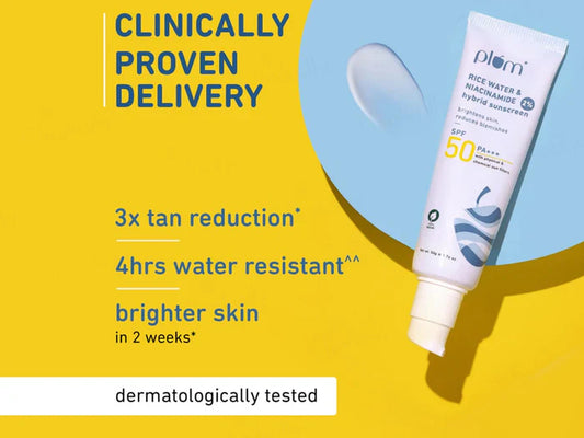 Plum 2% Niacinamide Hybrid Sunscreen With Rice Water SPF 50 PA++++ ( 50 GM )