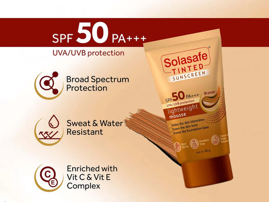 Solasafe Tinted Lightweight Mousse Sunscreen SPF 50 PA+++ (Bronze)