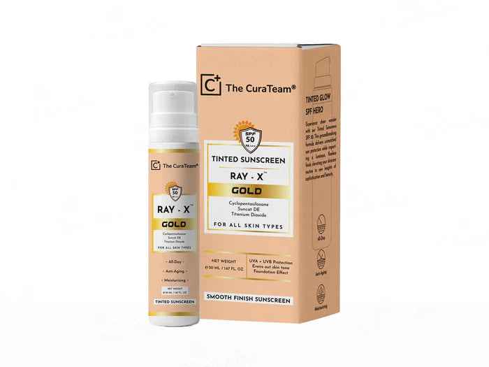 The CuraTeam Ray-X Gold Tinted Sunscreen Gel SPF 50 PA+++(50 gm)