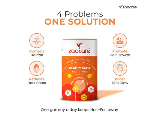 Zaocare Beauty Back Gummies For Hair, Nail & Skin - Tangy Orange Flavour ( 30 Gummies )